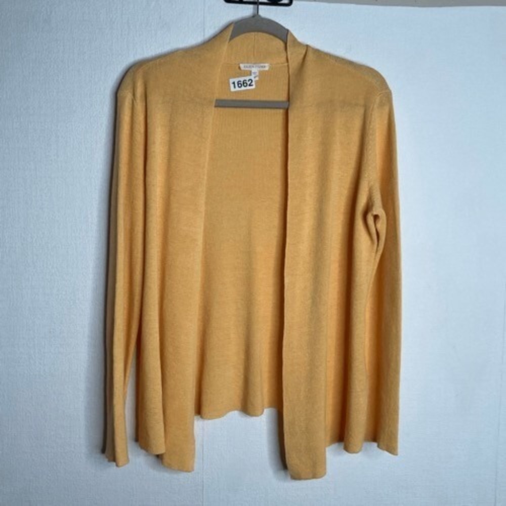 Eileen Fisher Yellow Open Front Cardigan Women Medium China 100% Linen Hand Wash